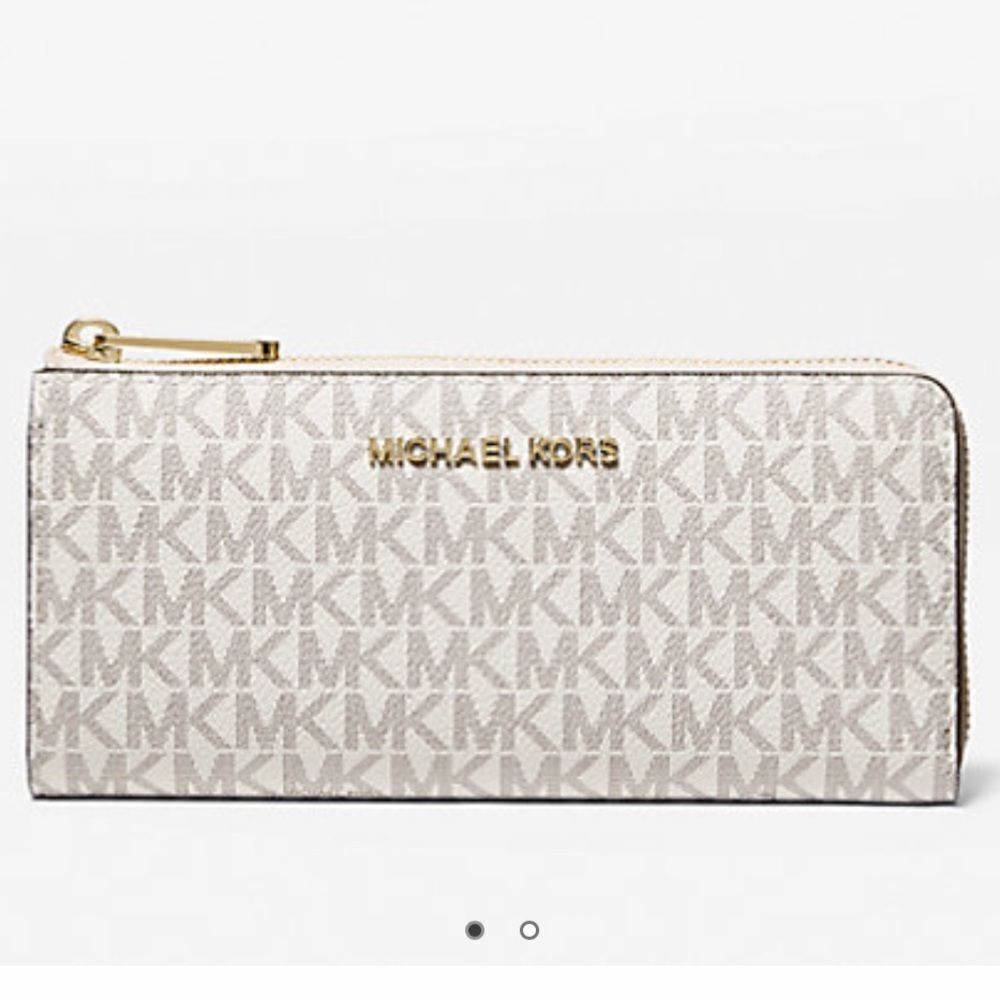 MICHAEL KORS‎ OUTLET Jet Set Travel Large Logo Quarter-Zip Wallet NWT in packag